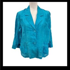 Chico’s Light Blue Linen Blend Sheer Lightweight Jacket Size Large